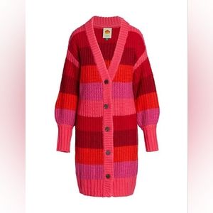 Farm Rio pink striped maxi cardigan